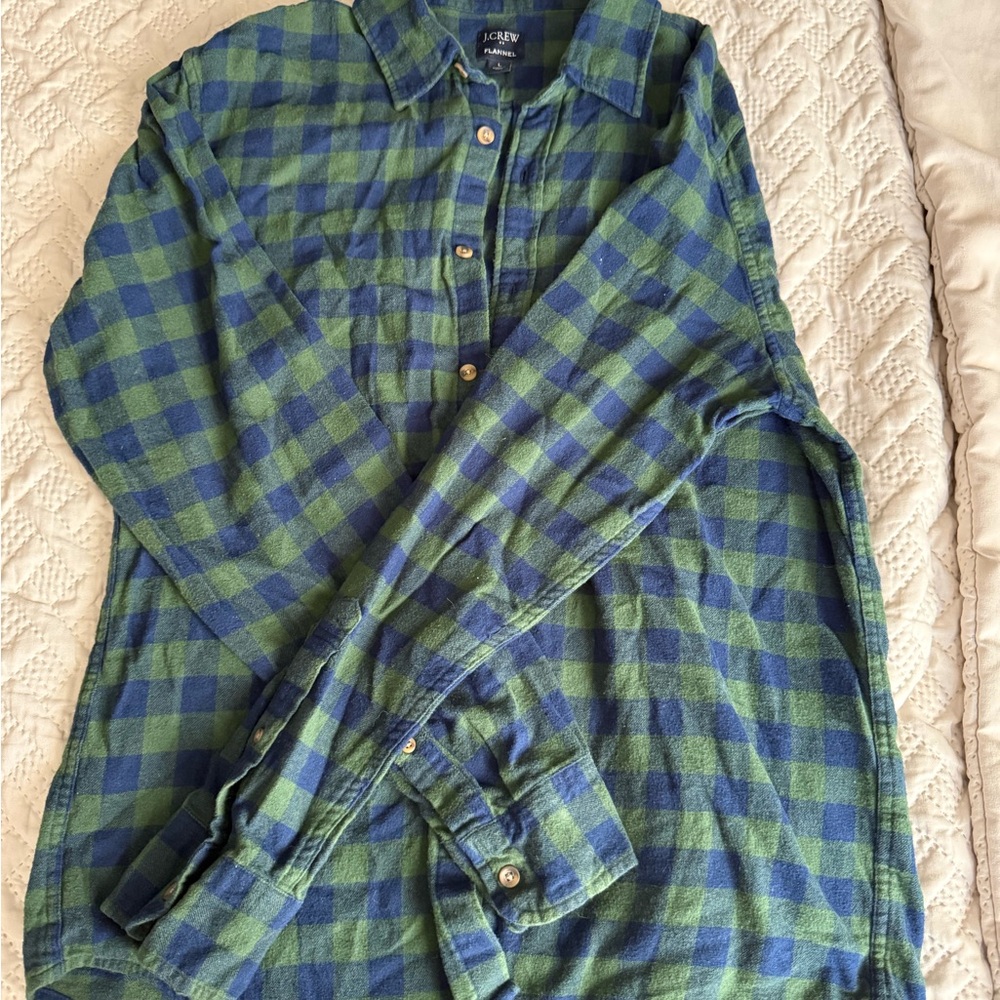 J. Crew Men's Casual Green and Blue Checkered Shirt